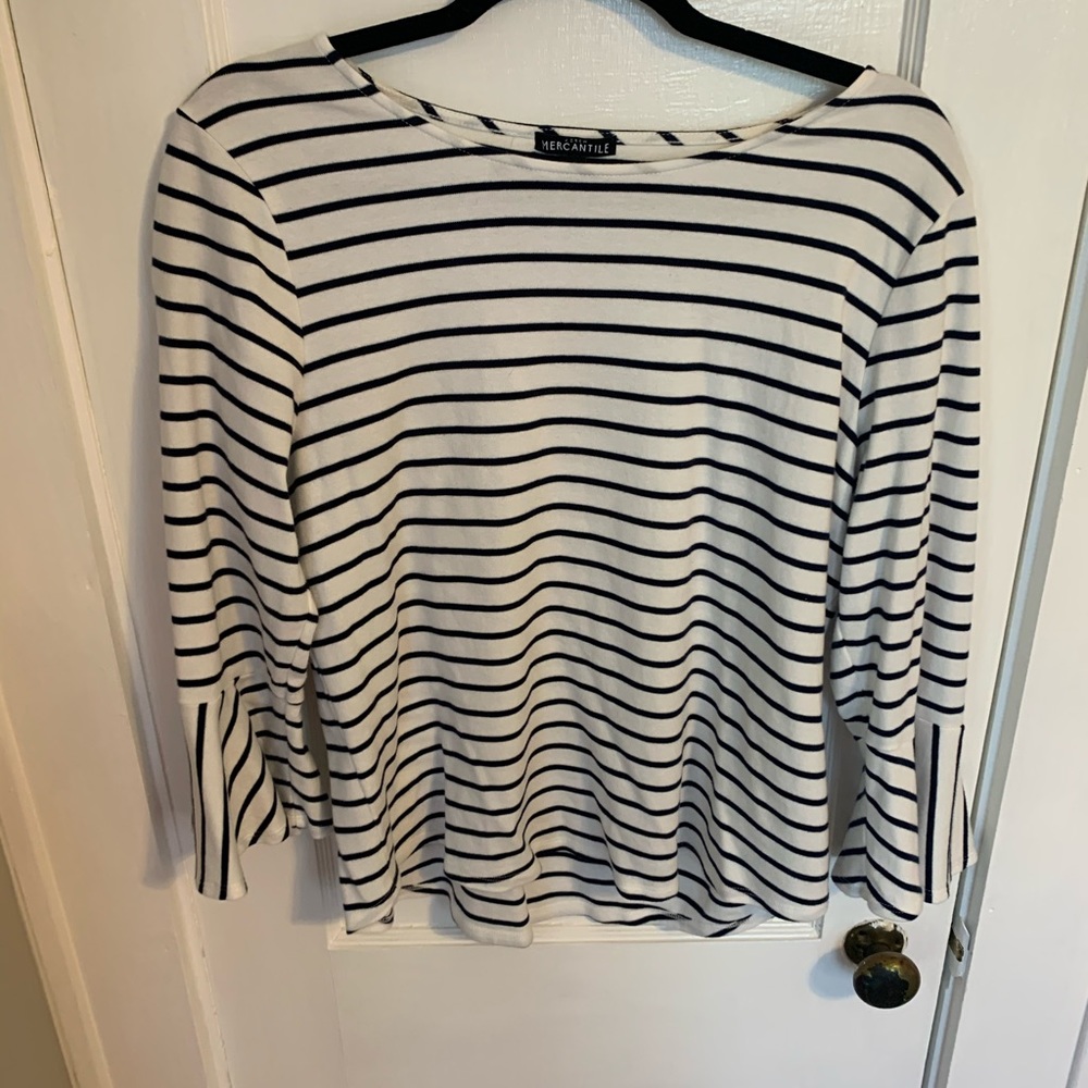 Striped JCrew Bell Sleeve Top